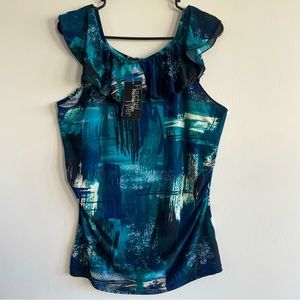 Rachel Tyler Sleeveless Ruffled Cut Out Galaxy Abstract Blouse Women Size XL P